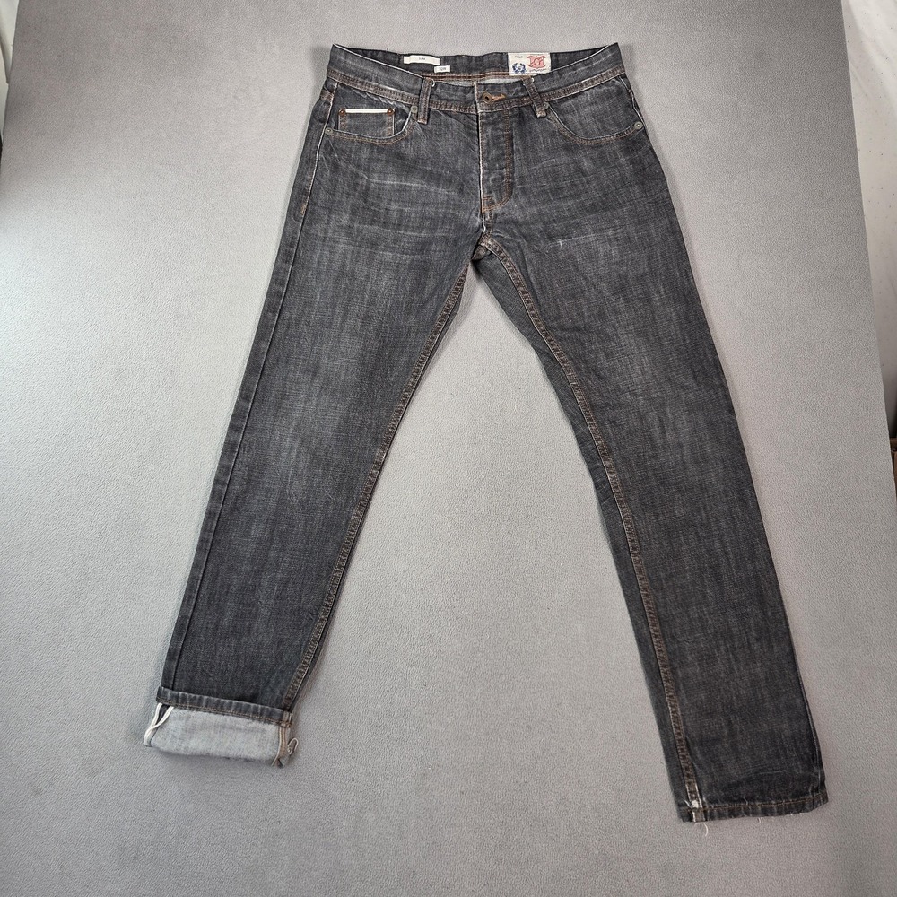 Selvedge Jeans Mens Slim Straight Thrashed Button Distressed‎ Fits 32x32